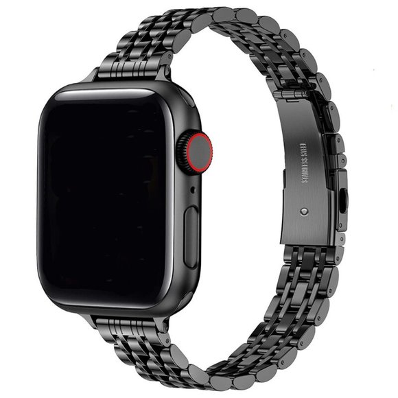 NEW Slim BLACK Strap Chain Stainless Band For Apple Watch - Picture 1 of 5